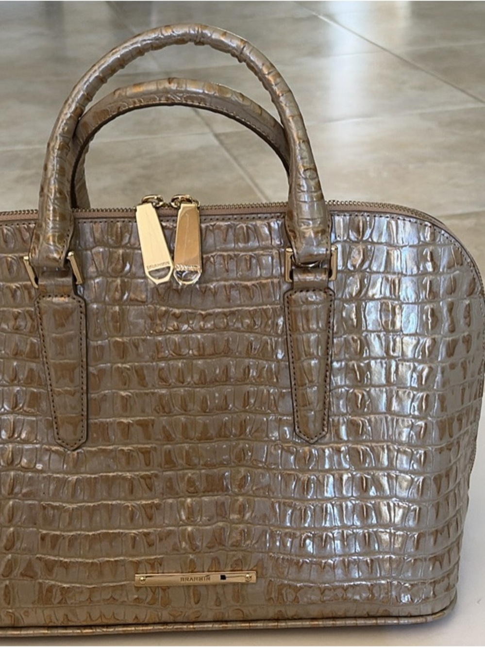 NWT Brahmin Vivian Gold La Scala Leather Satchel with Gold Hardware